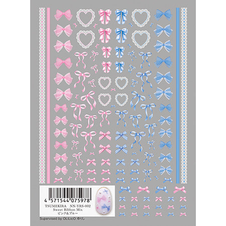Tsumekira Sweet Ribbon Mix Pink & Blue OLiLicO Yurishi Supervision NN-YRS-002