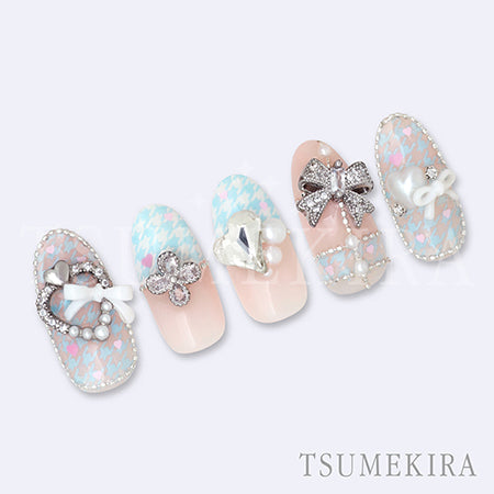 Tsumekira Houndstooth French Pastel Blue/Pink NN-CDR-007