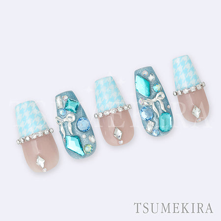 Tsumekira Houndstooth French Pastel Blue/Pink NN-CDR-007