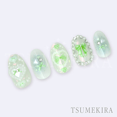 Tsumekira Sweet Ribbon Mix Light Blue & Light Green OLiLicO Yurishi Supervision NN-YRS-004