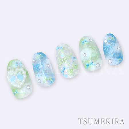 Tsumekira Sweet Ribbon Mix Light Blue & Light Green OLiLicO Yurishi Supervision NN-YRS-004