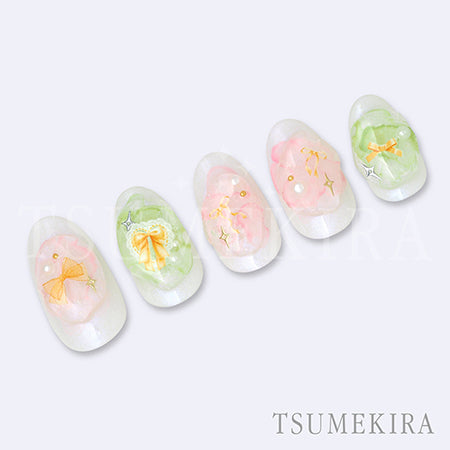 Tsumekira Sweet Ribbon Mix Yellow & Orange OLiLicO Yurishi NN-YRS-005